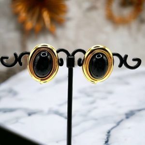 Black Oval Gold-Tone Earrings!